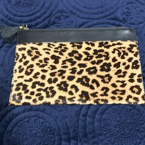 J Crew leopard calf hair and leather clutch